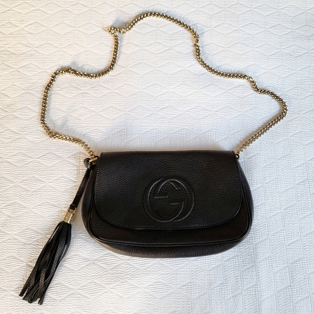 Gucci soho cross body black leather bag purse